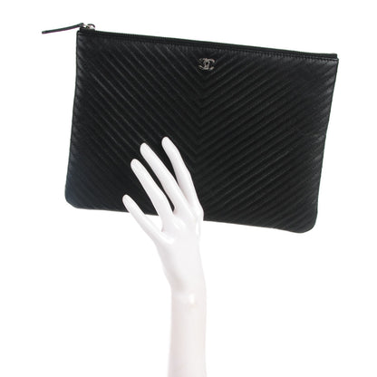 Chanel Caviar Chevron Medium Cosmetic Case Black 2 of 7