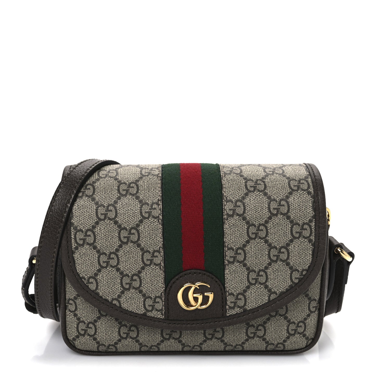 GG Supreme Monogram Textured Dollar Calfskin Mini Ophidia Flap Shoulder Bag Beige Ebony New Acero