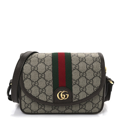 Gucci GG Supreme Monogram Textured Dollar Calfskin Mini Ophidia Flap Shoulder Bag Beige Ebony New Acero 1 of 10
