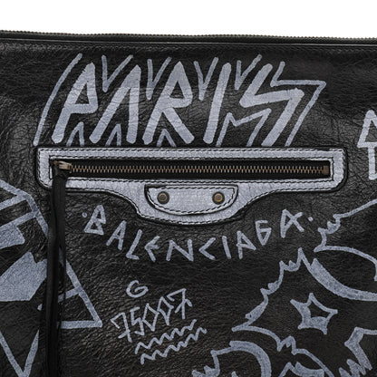 Balenciaga Agneau Classic Hardware Graffiti Small Pouch Black White 8 of 10