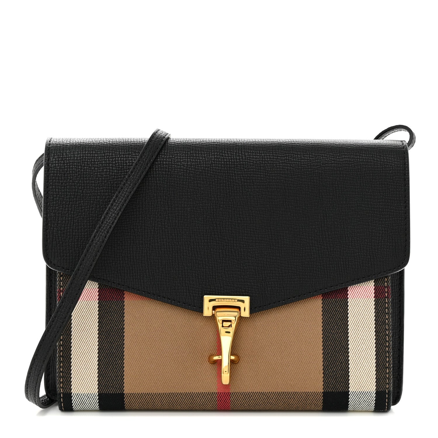 Burberry Derby Calfskin House Check Small Macken Crossbody Bag Black 1 of 12