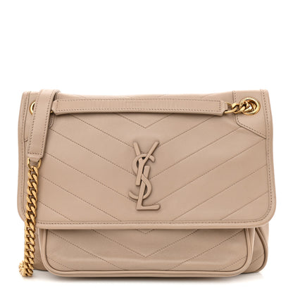 Saint Laurent Lambskin Matelasse Monogram Medium Niki Chain Satchel Dark Beige 1 of 8