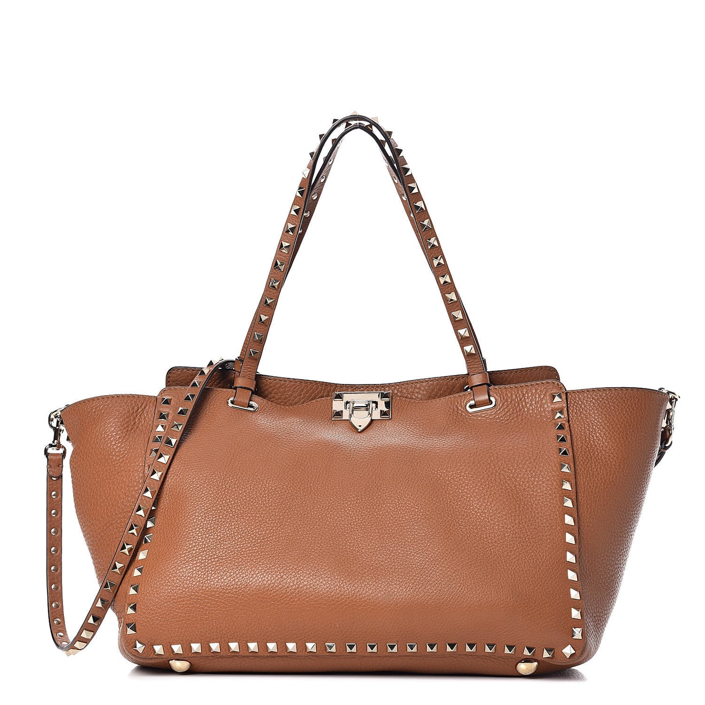 Pebbled Calfskin Medium Rockstud Tote Light Cuir
