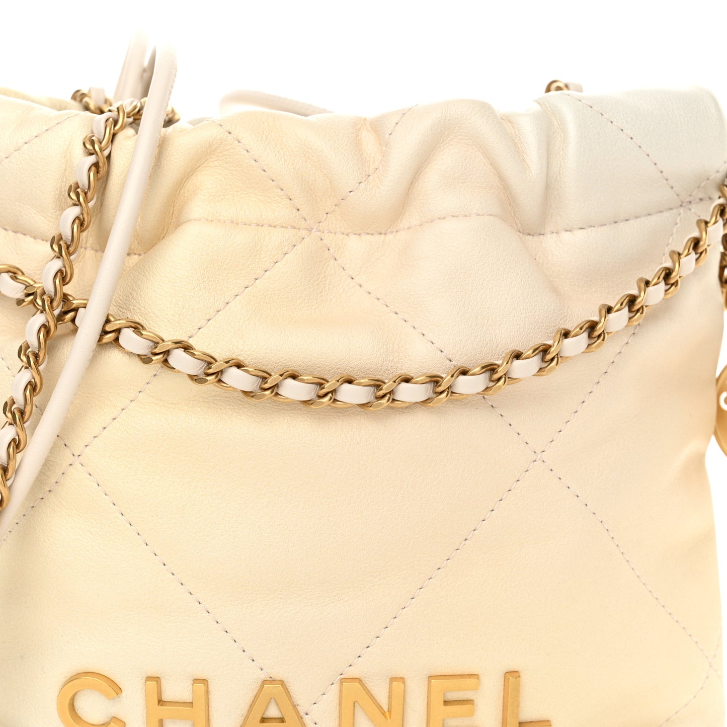 Pearly Shaded Calfskin Quilted Mini Chanel 22 Ecru Golden