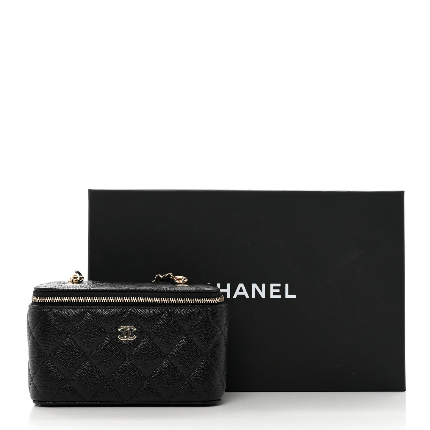 Caviar Quilted Small Vanity Case With Chain Black
