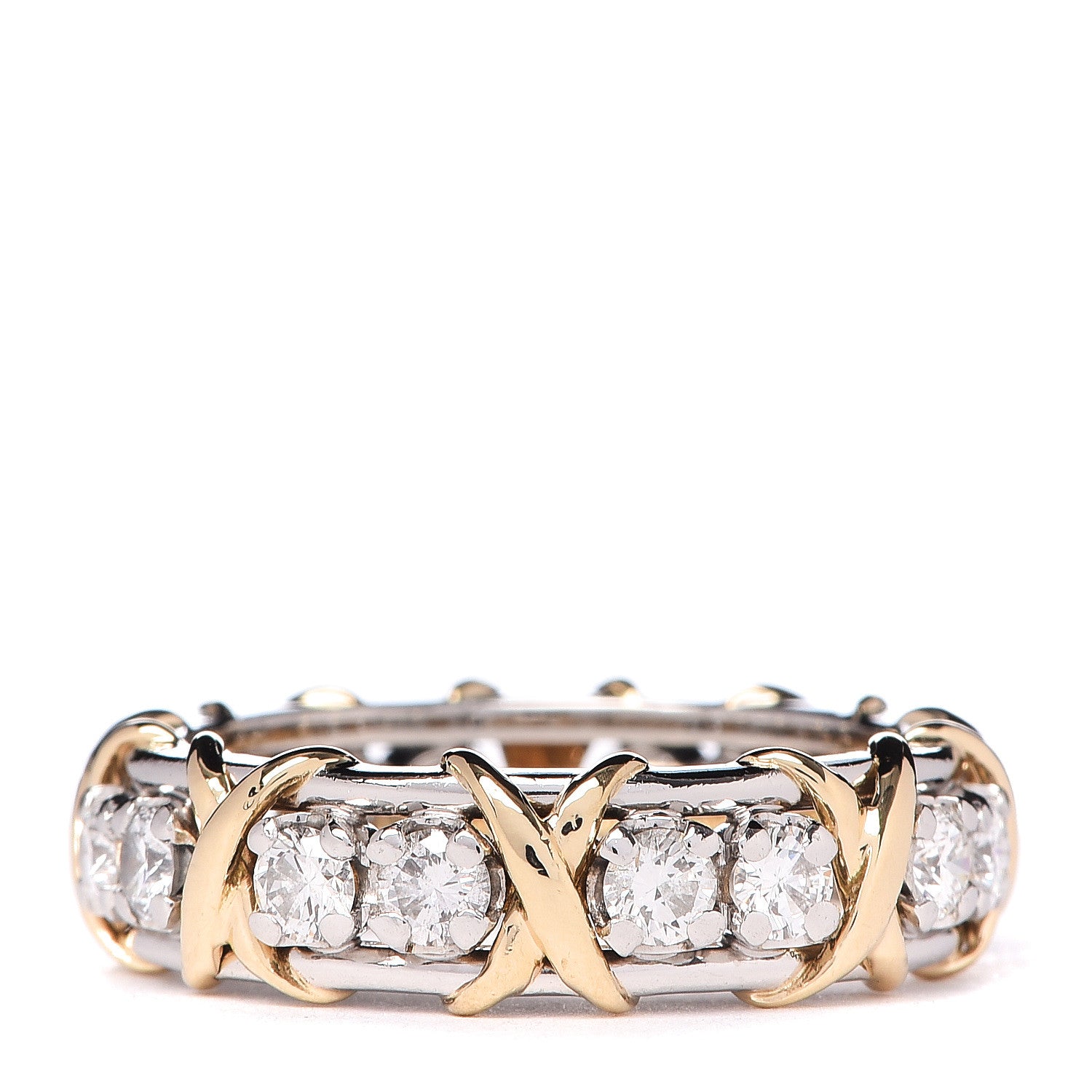 Tiffany Platinum 18K Yellow Gold Diamond Schlumberger Sixteen Stone Ring 54 7 1 of 5
