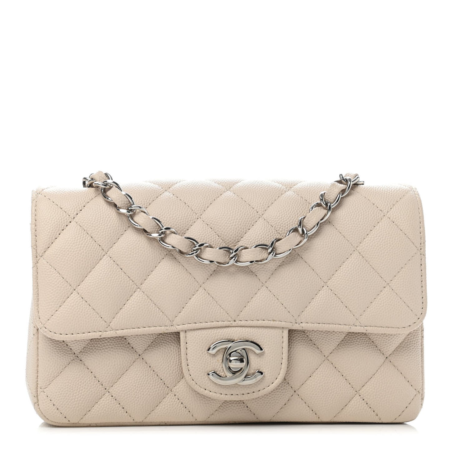Caviar Quilted Mini Rectangular Flap White
