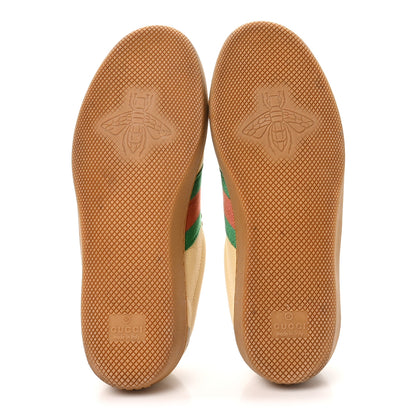 Gucci Calfskin Suede Web Womens G74 Sneakers 35 Oatmeal Burro New Mystic White 7 of 11