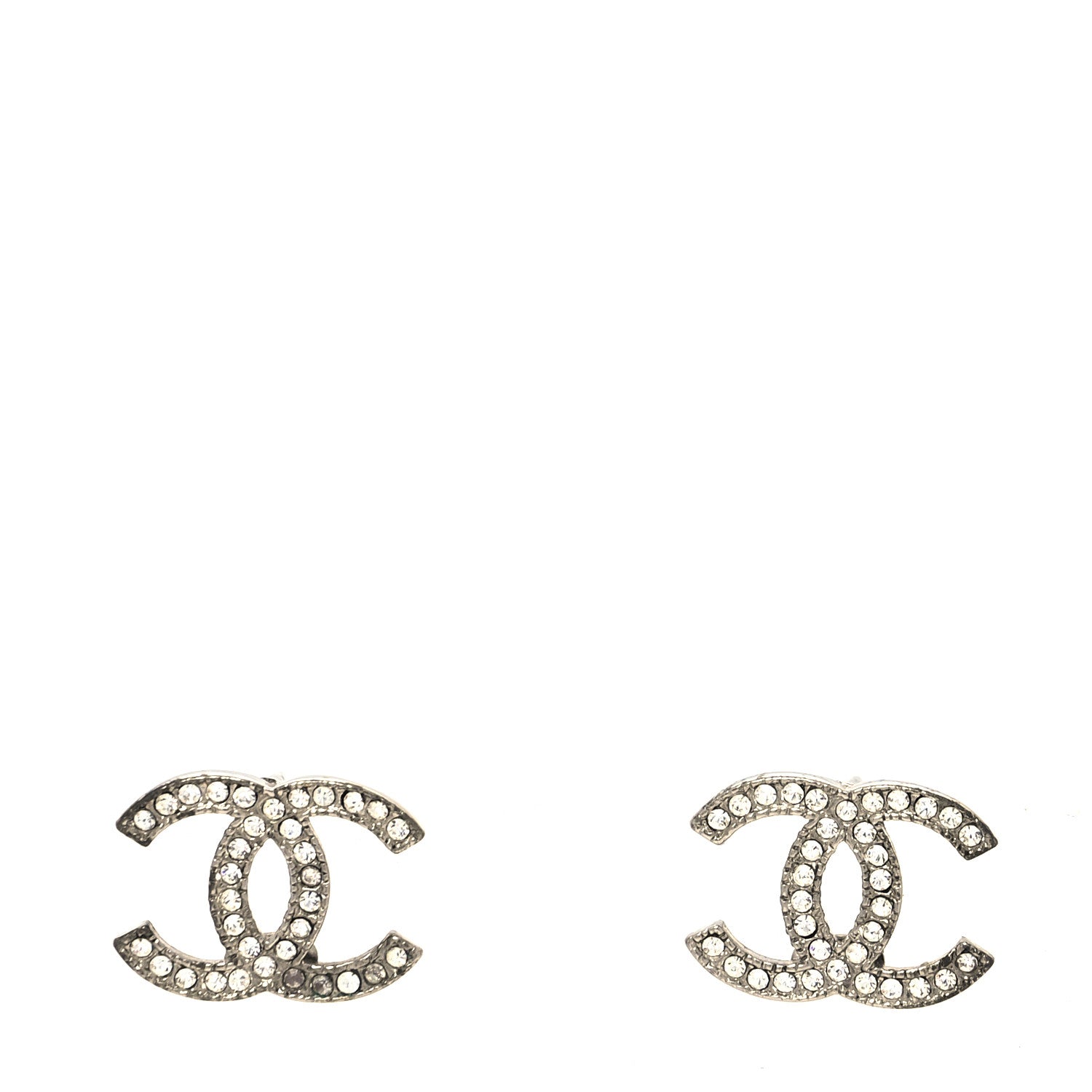 Chanel Crystal Timeless CC Earrings Silver 1 of 5