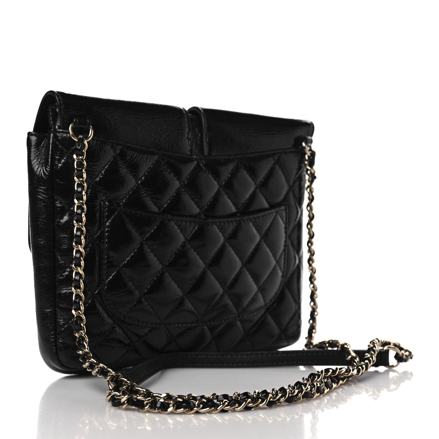 Chanel Glazed Calfskin Quilted Double Pocket Crossbody Flap Black 2 of 8