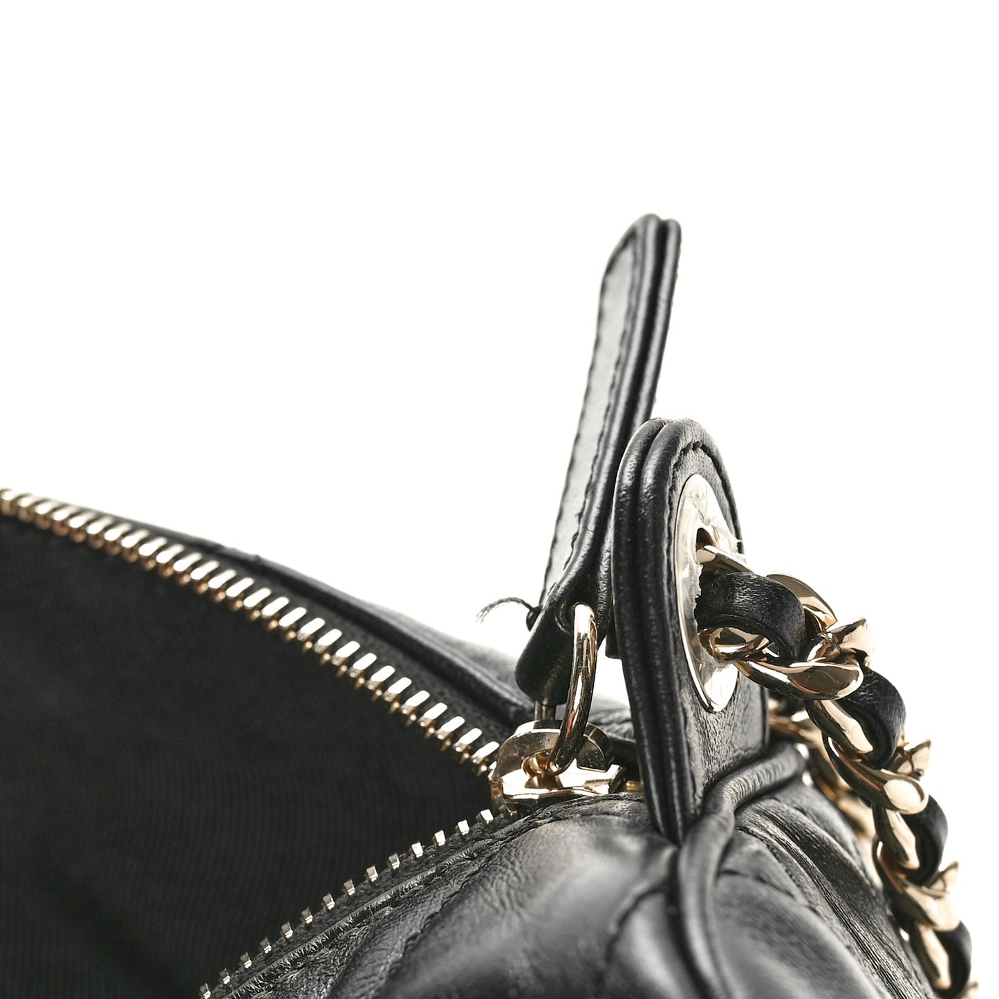 Shiny Crumpled Lambskin Quilted Medium Preppy Pocket Camera Case Black