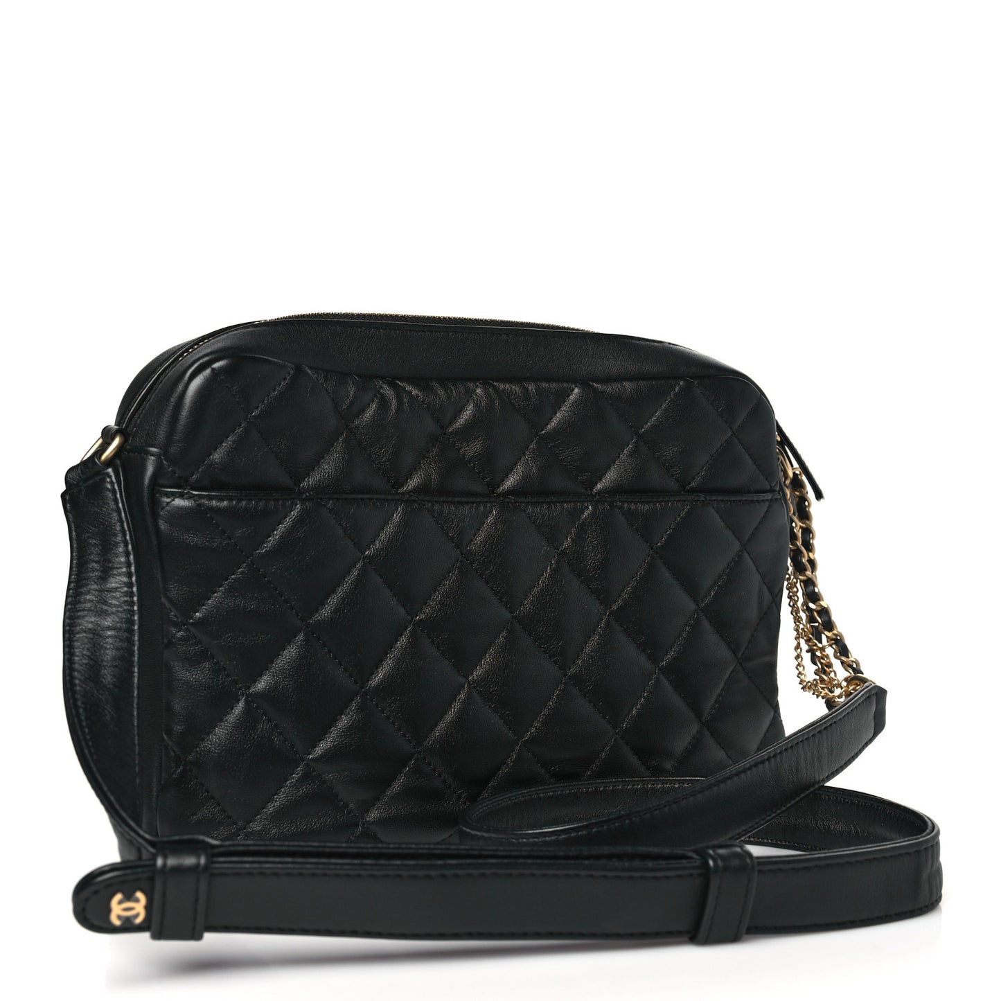Calfskin Quilted Small Camera Case Black