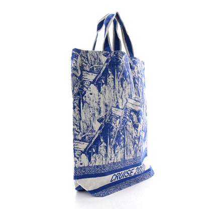 Christian Dior Canvas Print Cruise Tote Ivory Blue 3 of 9