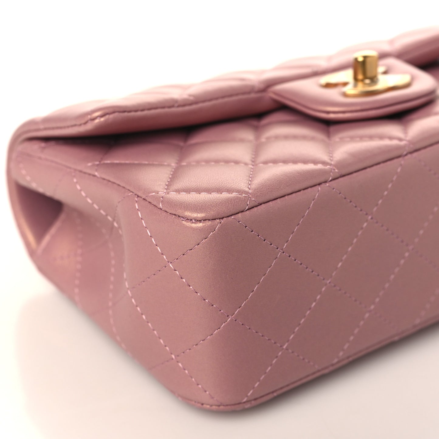 Iridescent Lambskin Quilted Mini Top Handle Rectangular Flap Pink