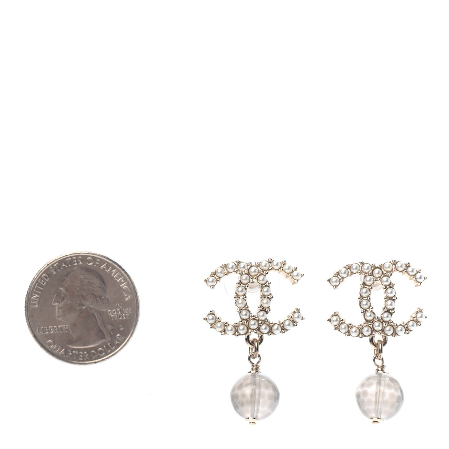 Pearl Bead CC Drop Earrings Gold