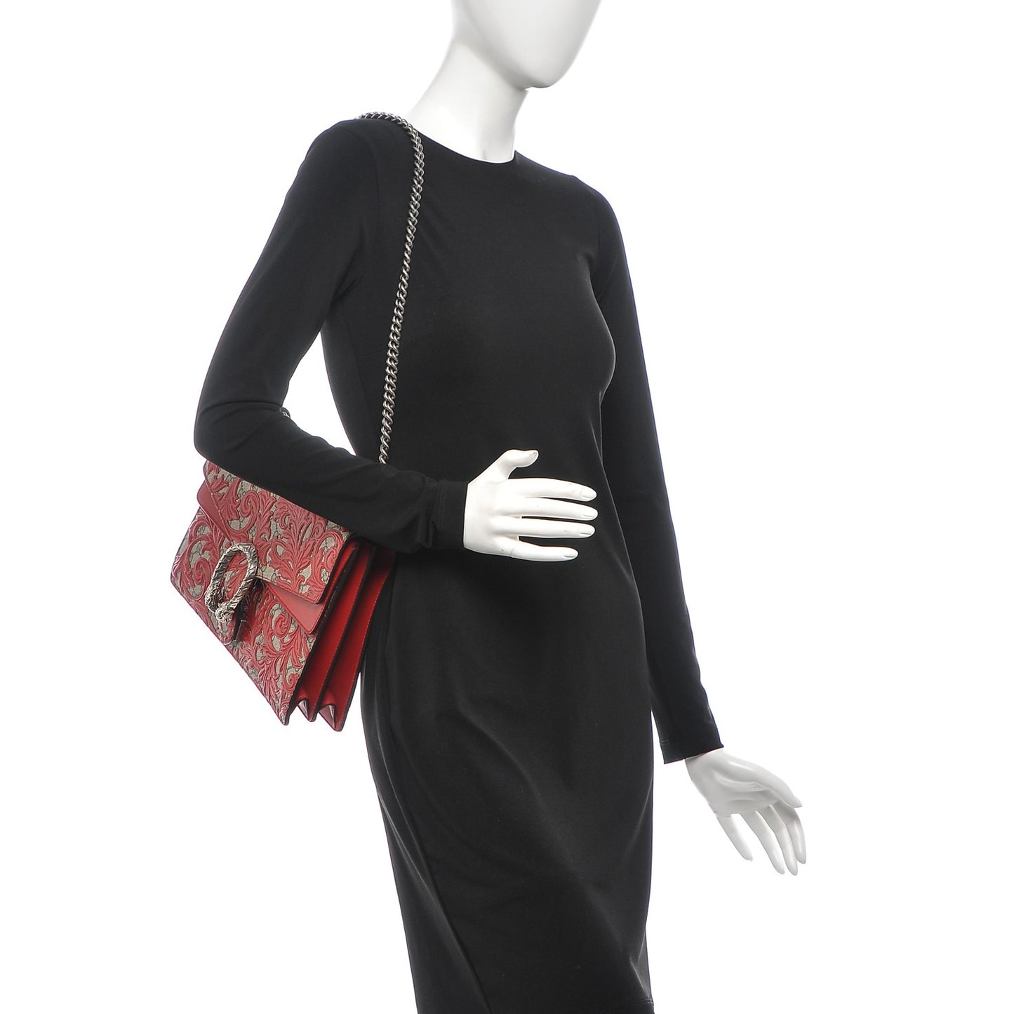 GG Supreme Monogram Arabesque Medium Dionysus Shoulder Bag Hibiscus Red