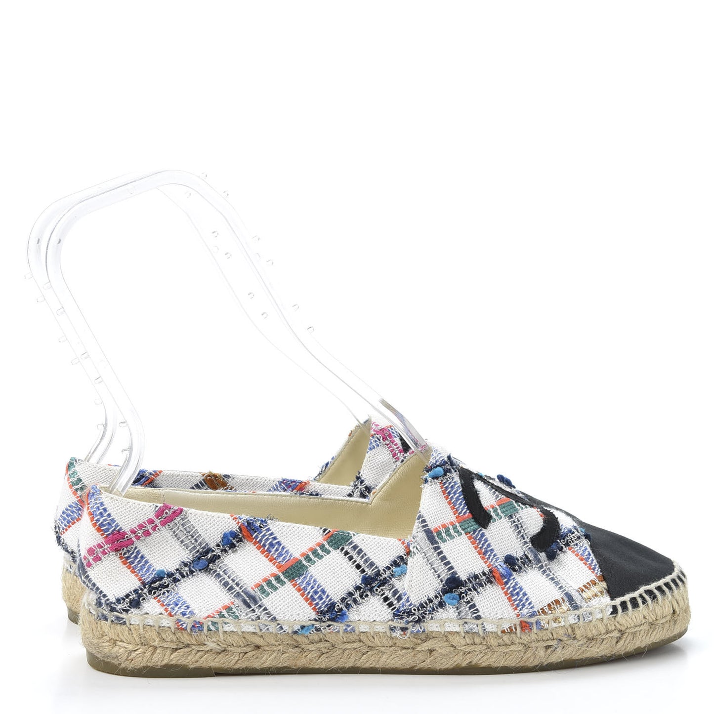 Tweed Grosgrain CC Espadrilles 41 White Blue Pink Green Black