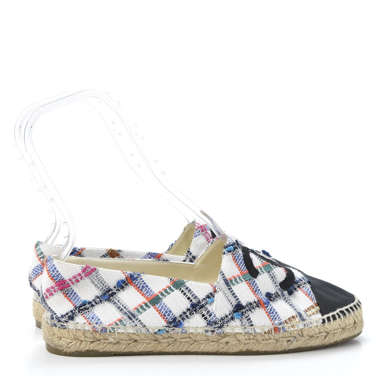 Chanel Tweed Grosgrain CC Espadrilles 41 White Blue Pink Green Black 4 of 10