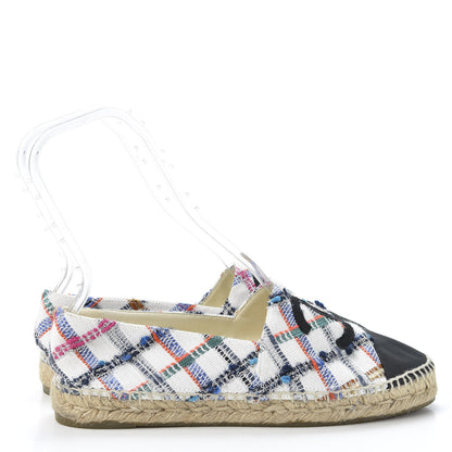 Chanel Tweed Grosgrain CC Espadrilles 41 White Blue Pink Green Black 4 of 10