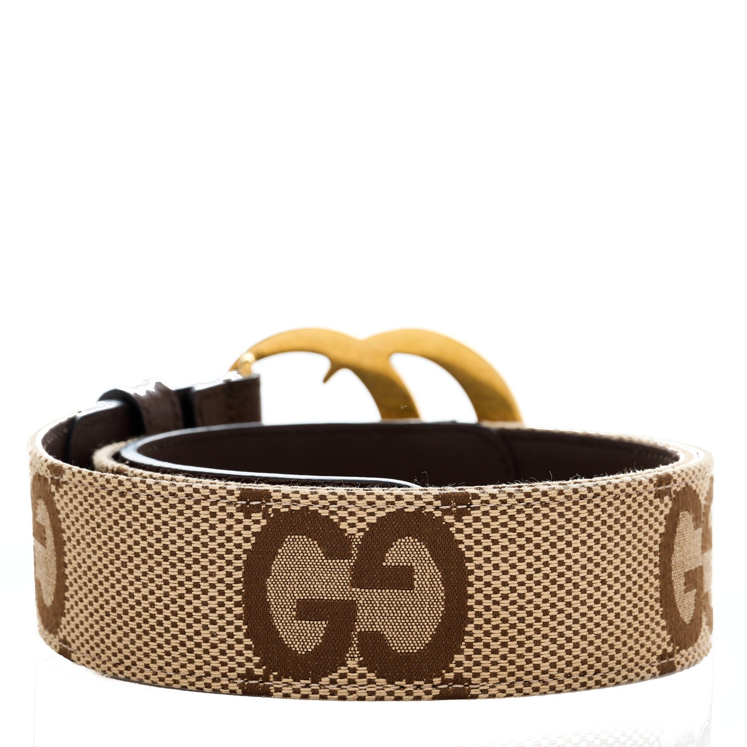 Gucci Monogram Jumbo GG Textured Dollar Calfskin Double G 40mm Belt 85 34 Camel Ebony 2 of 6