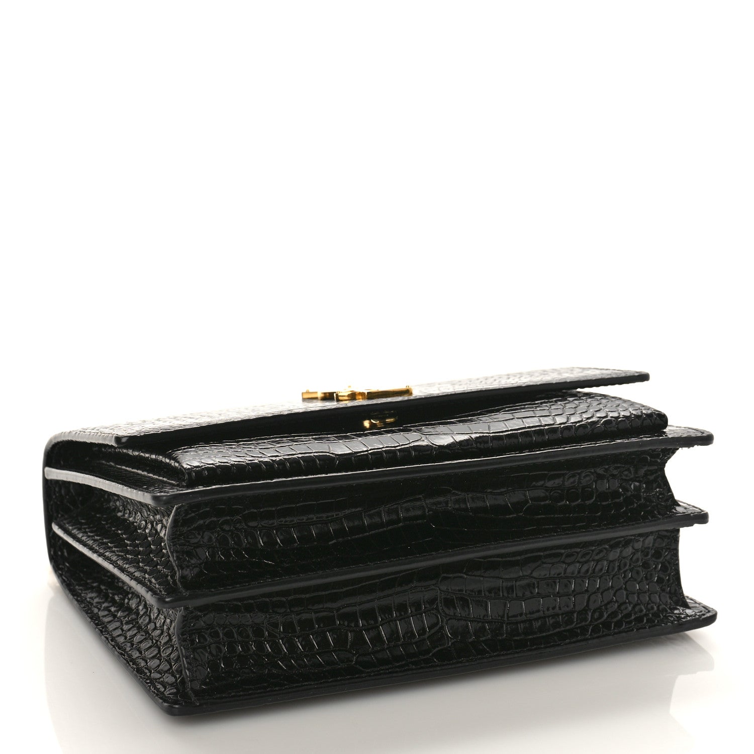 Saint Laurent Calfskin Crocodile Embossed Medium Monogram Sunset Black 4 of 8