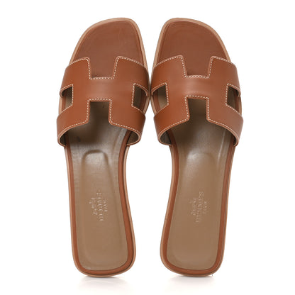 Hermes Box Calfskin Oran Sandals 39 Gold 2 of 11