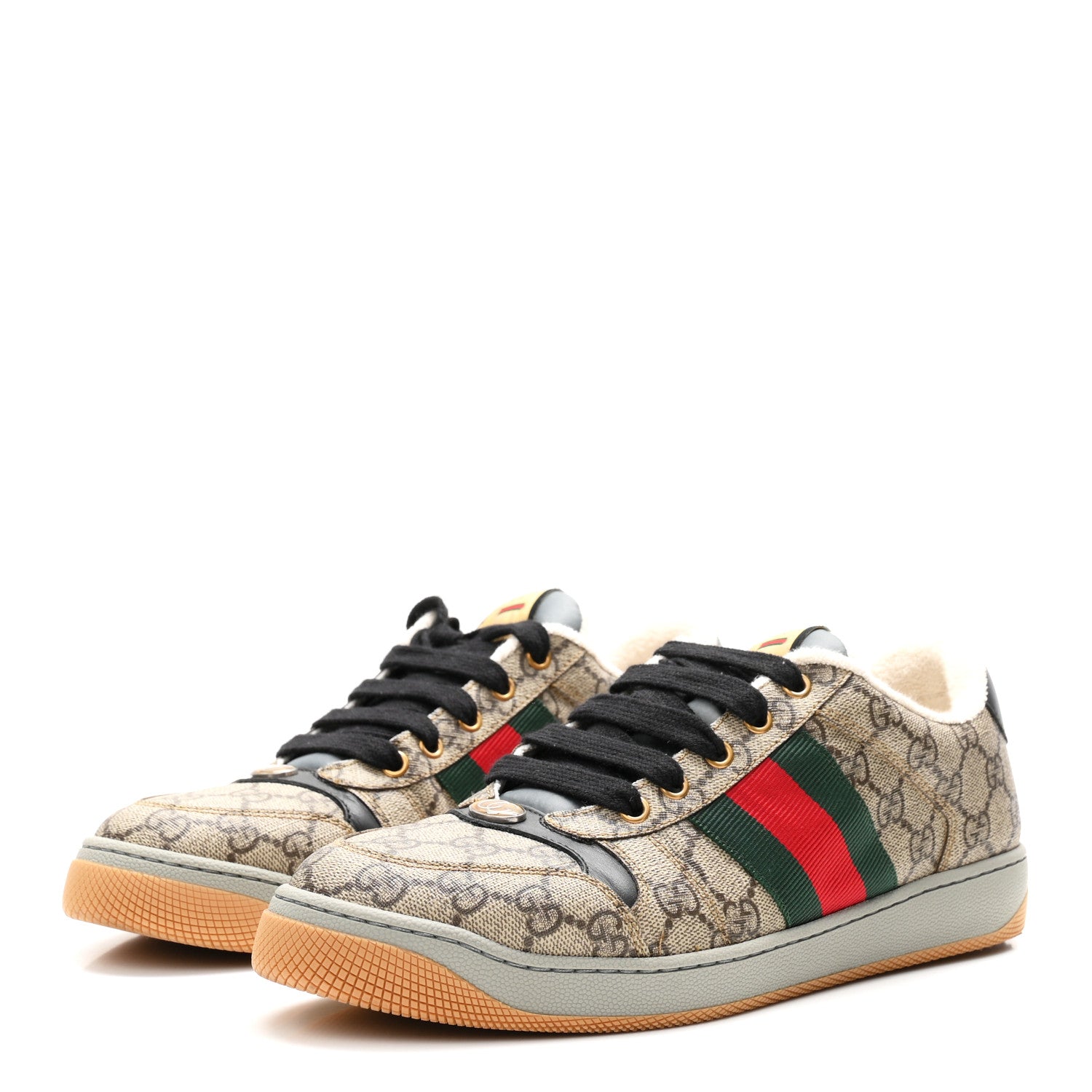 Gucci GG Supereme Monogram Miro Soft Calfskin Web Mens Screener Sneakers 8 Beige Ebony Black New Platinum 4 of 11