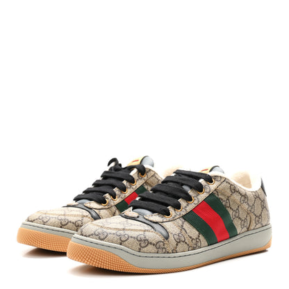 Gucci GG Supereme Monogram Miro Soft Calfskin Web Mens Screener Sneakers 8 Beige Ebony Black New Platinum 4 of 11
