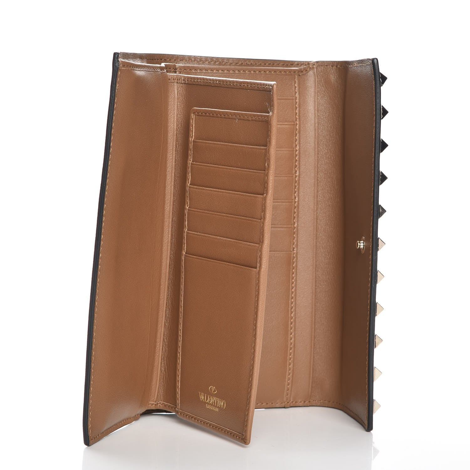 Valentino Garavani Calfskin Rockstud Flap Wallet Brown 6 of 10