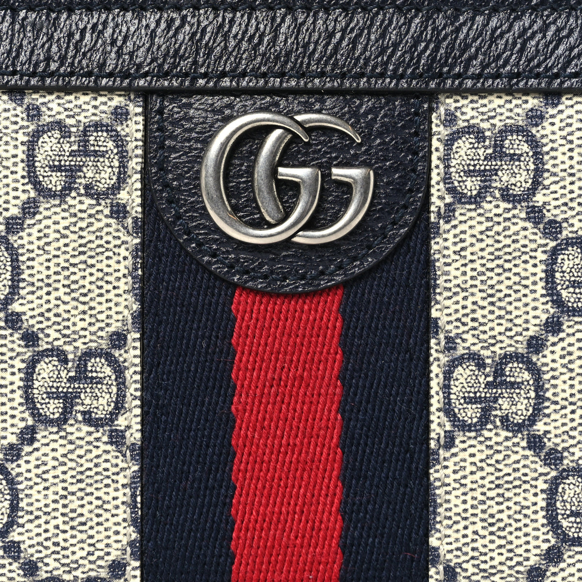 Gucci GG Supreme Monogram Textured Dollar Calfskin Web Ophidia Zip Around Wallet Beige Blue 8 of 8