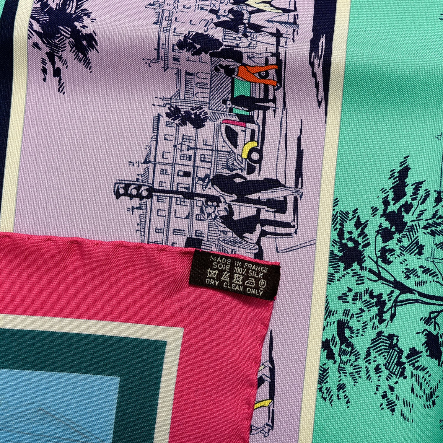 Hermes Silk A l'Ombre des Boulevards Scarf 90 Rose Vif Vert Bleu 4 of 4