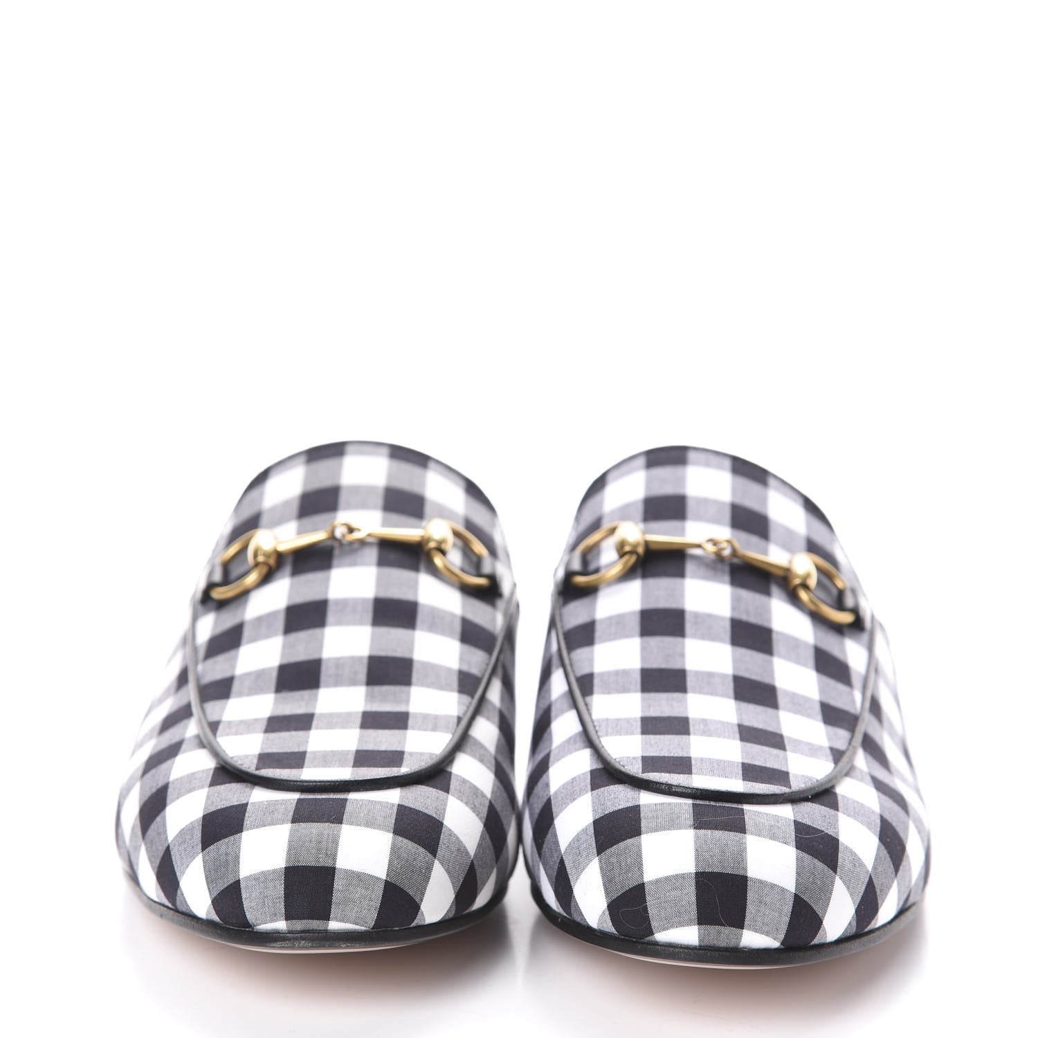 Gucci Cotton Gingham Womens Princetown Slippers 38 White Black 2 of 7