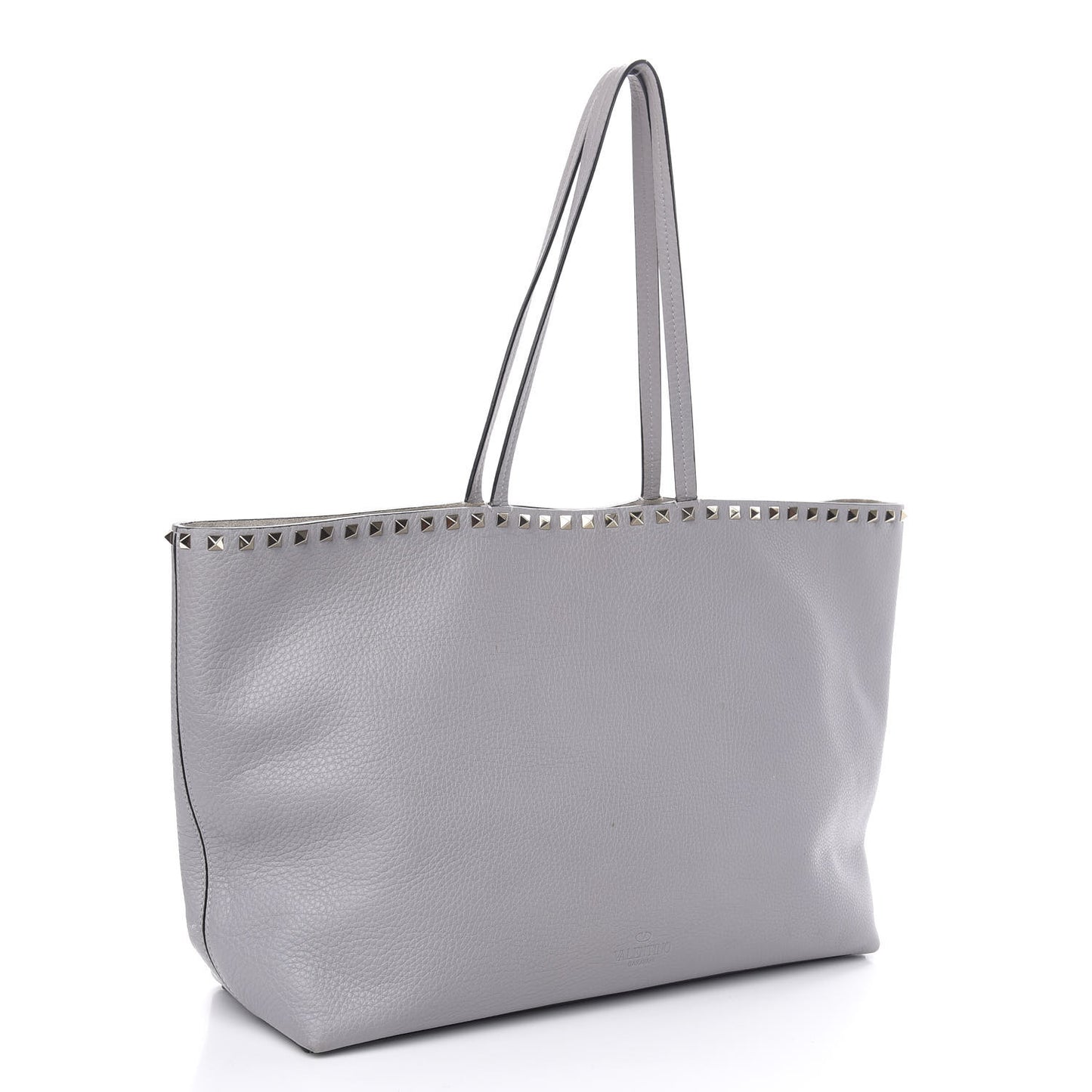 Grained Calfskin Rockstud Shoulder Tote Perla