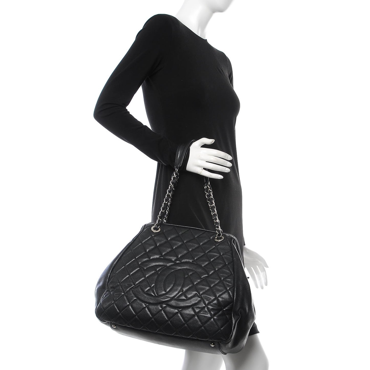 Caviar Quilted Framed Bowling Bag Black