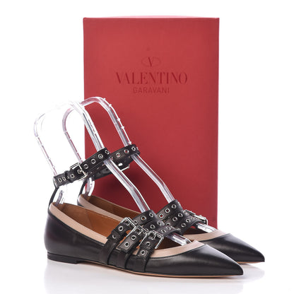 Valentino Garavani Calfskin Love Latch Ankle Strap Ballet Flats 37 Black Poudre 10 of 10