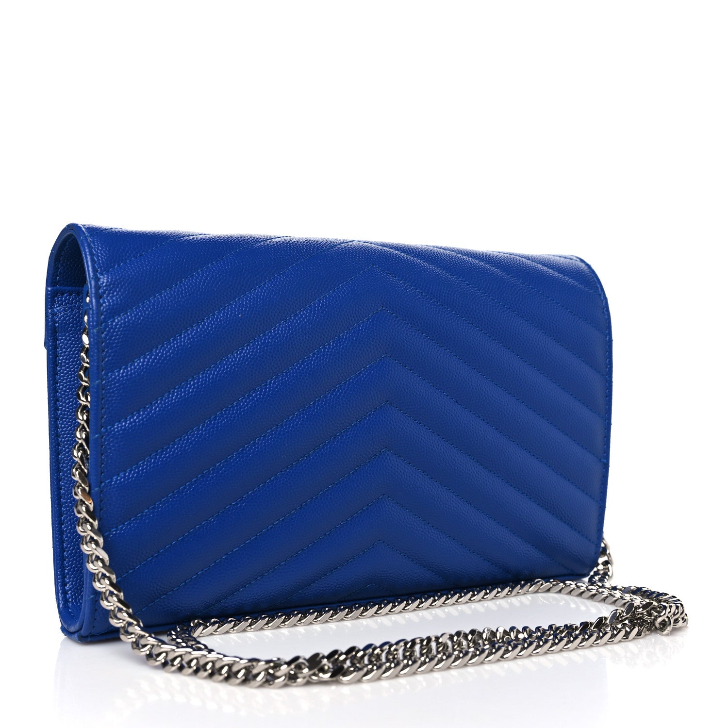 Saint Laurent Grain De Poudre Matelasse Chevron Monogram Chain Wallet Blue Majorelle 3 of 11