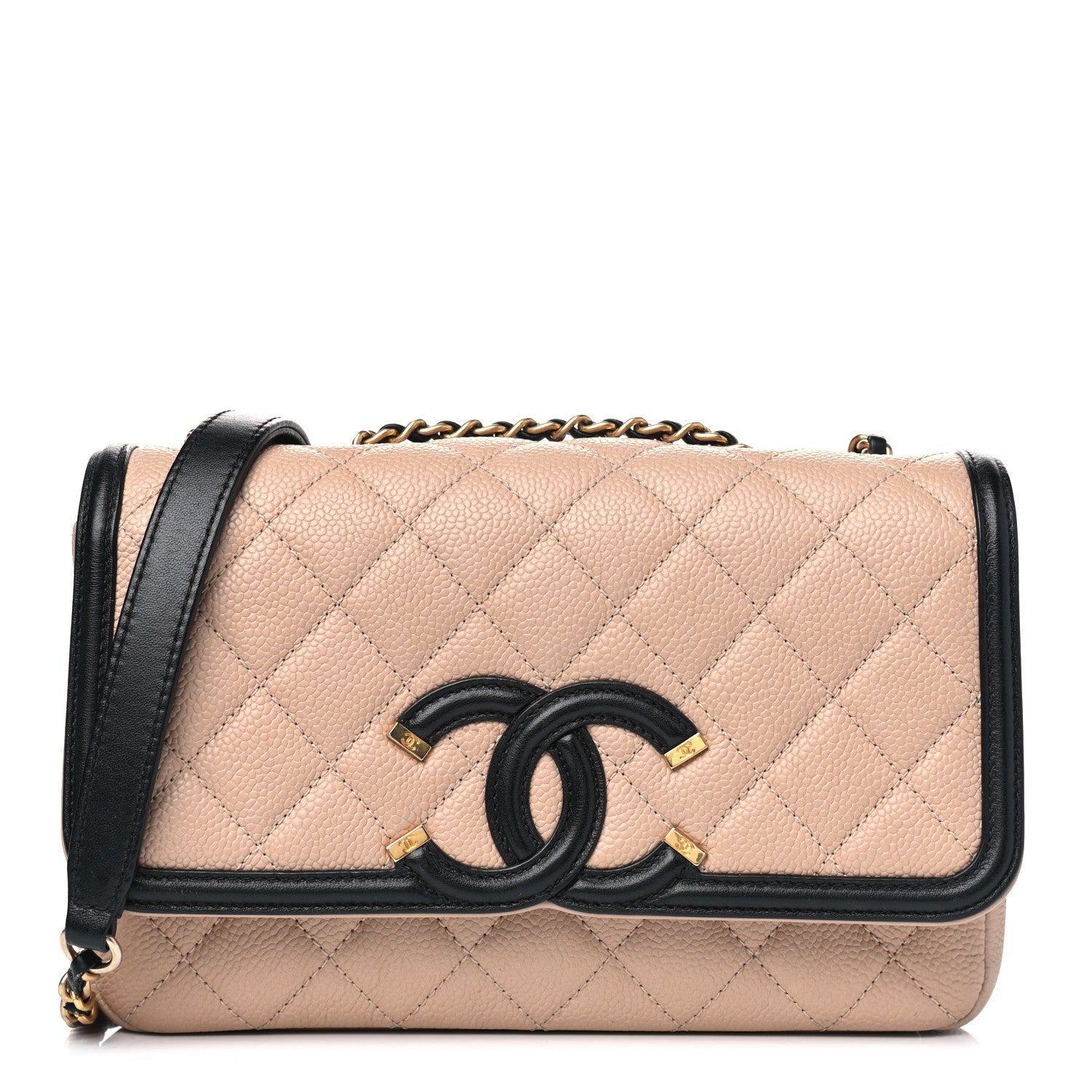 Chanel Caviar Quilted Small CC Filigree Flap Beige Black 1 of 7