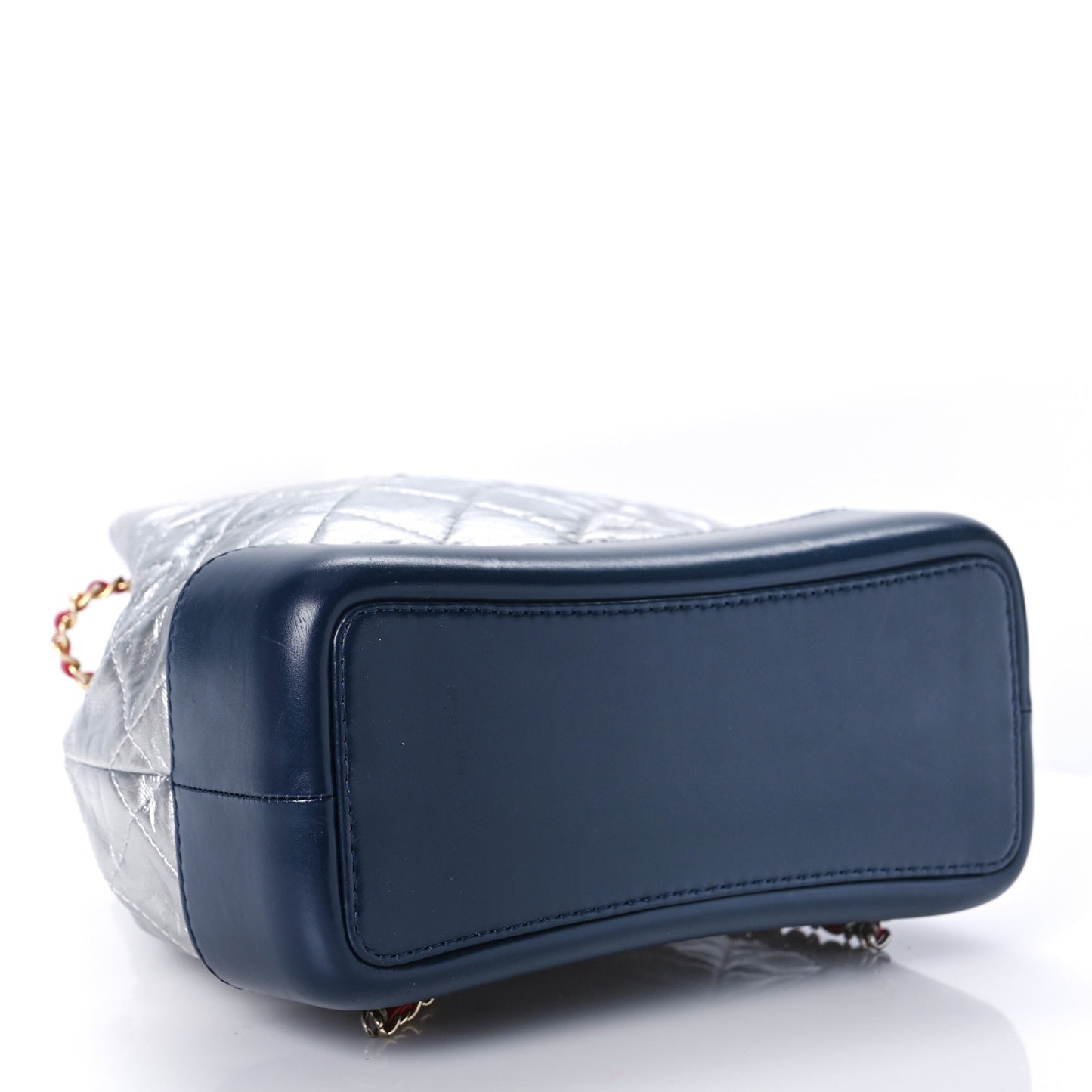 Metallic Aged Calfskin Quilted Small Gabrielle Backpack Silver Navy Red