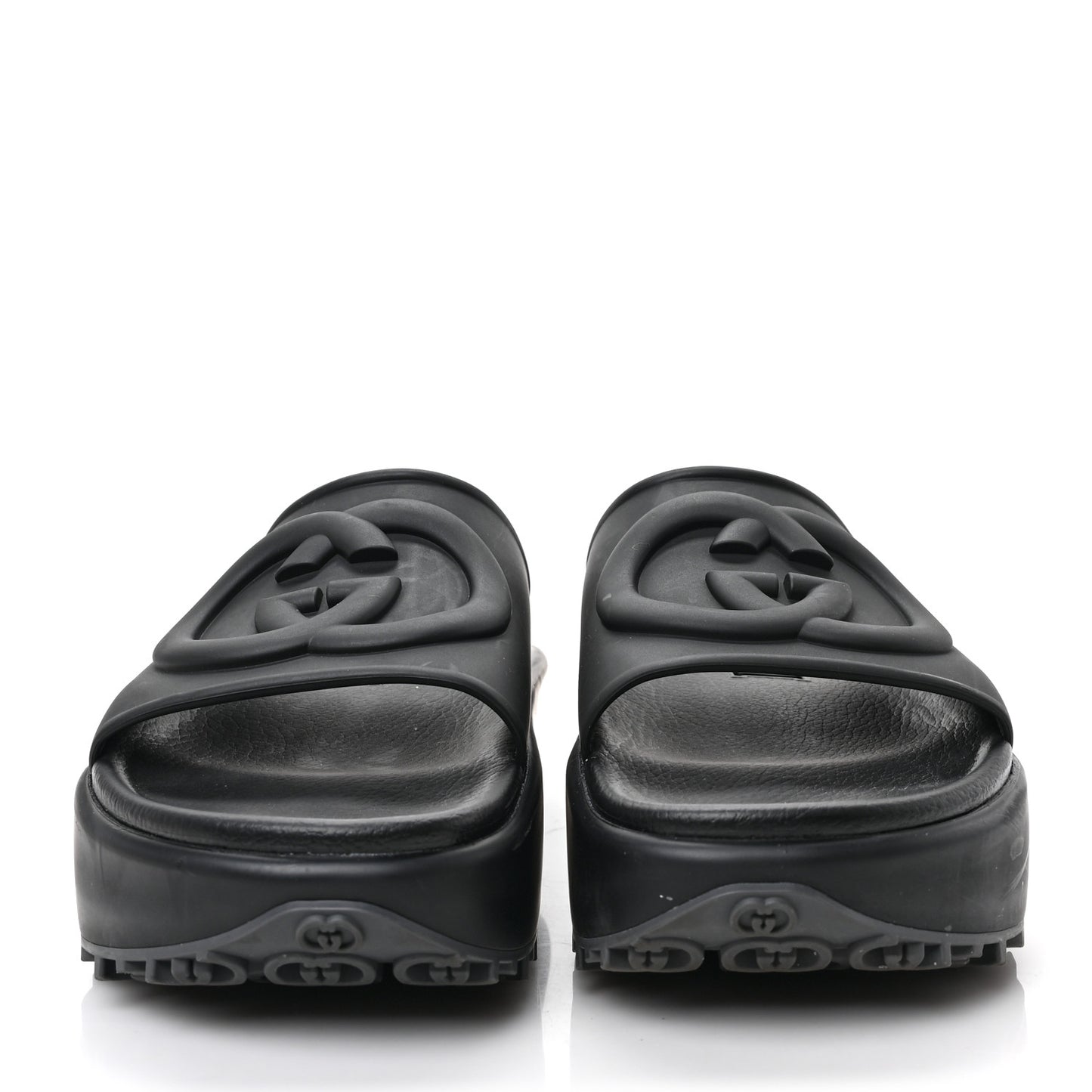 Soft Rubber Womens Interlocking G Platform 42mm Slide Sandals 41 Black