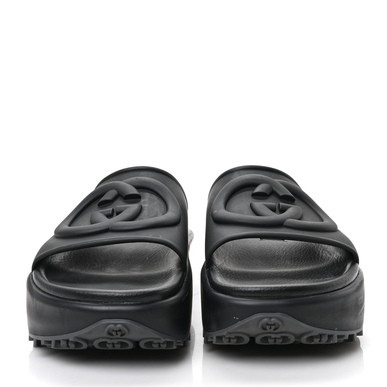 Gucci Soft Rubber Womens Interlocking G Platform 42mm Slide Sandals 41 Black 2 of 7