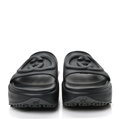 Gucci Soft Rubber Womens Interlocking G Platform 42mm Slide Sandals 41 Black 2 of 7