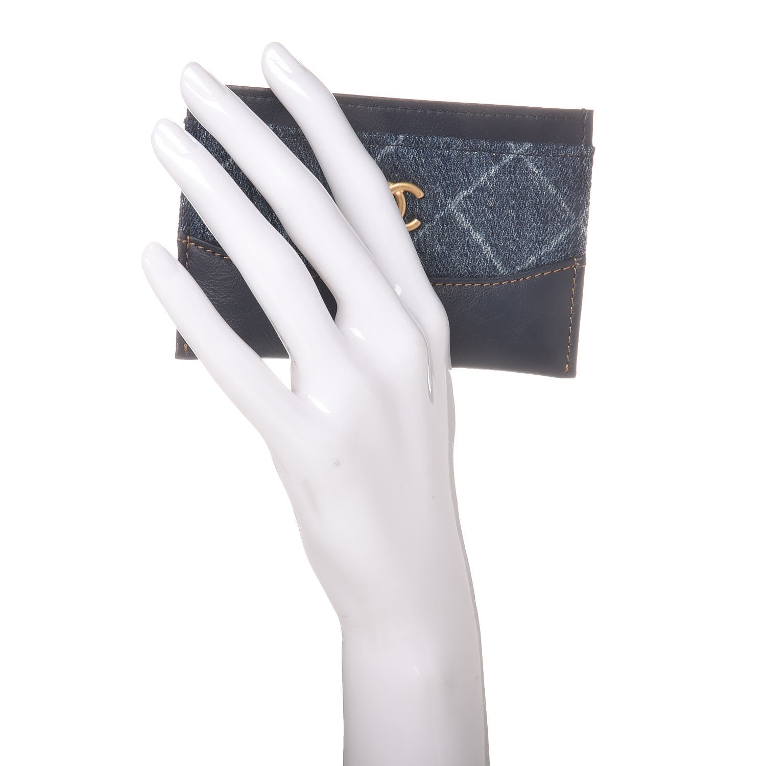Chanel Denim Aged Calfskin Quilted Gabrielle Card Holder Blue 2 of 8