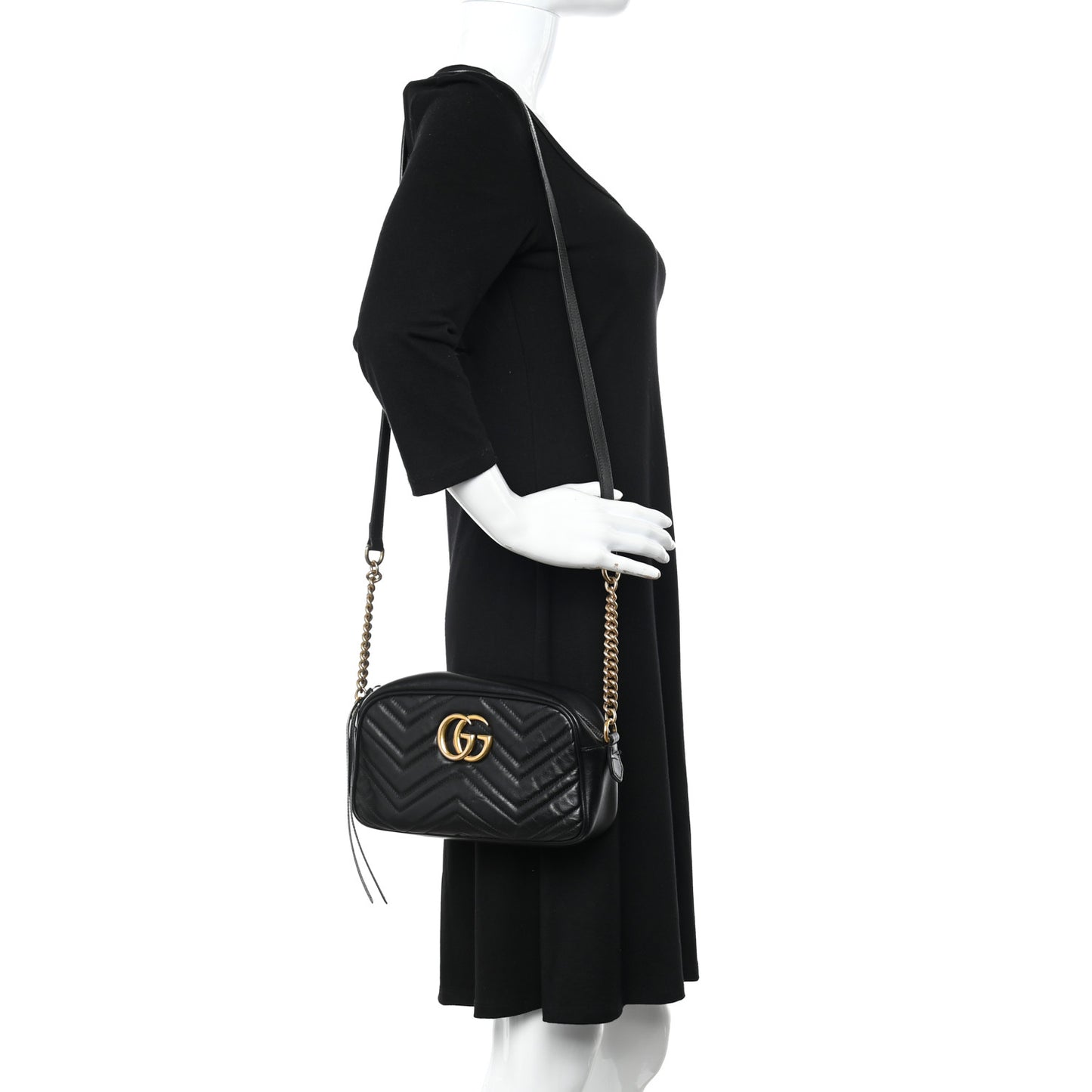 Calfskin Matelasse Small GG Marmont Chain Shoulder Bag Black