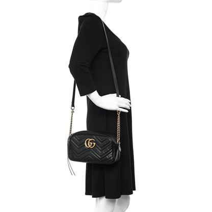 Gucci Calfskin Matelasse Small GG Marmont Chain Shoulder Bag Black 2 of 12