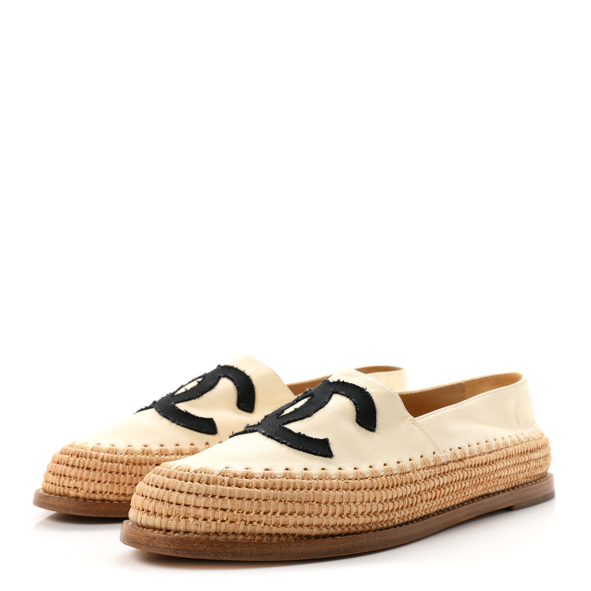 Chanel Lambskin Grosgrain CC Espadrilles 38 Beige Black 4 of 10