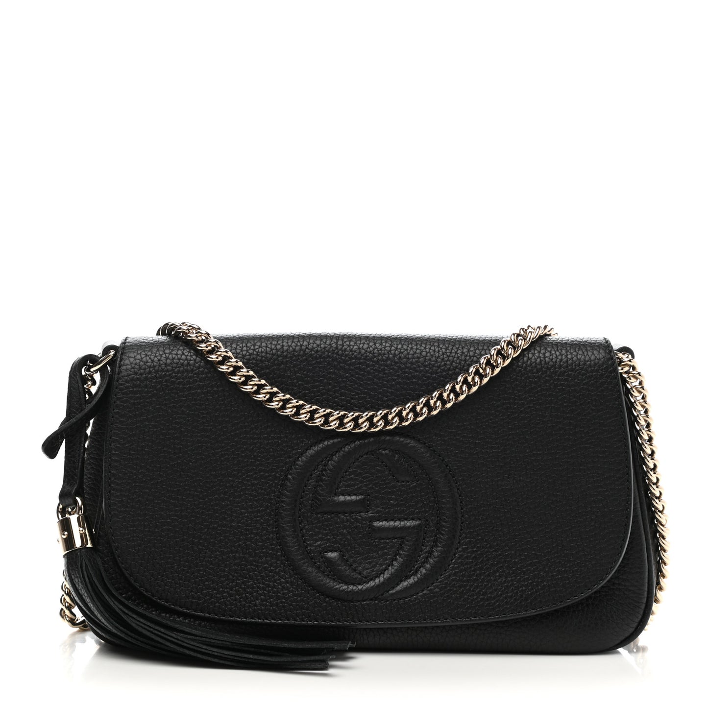 Pebbled Calfskin Medium Soho Flap Crossbody Black
