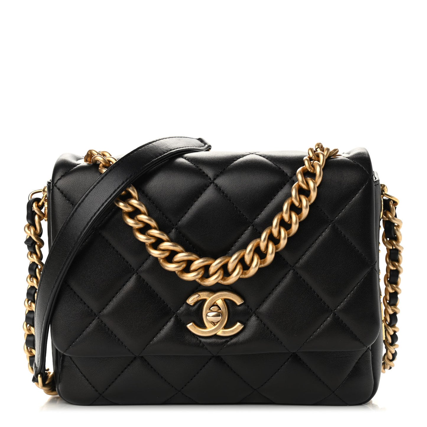 Lambskin Quilted Small Side Note Flap Black
