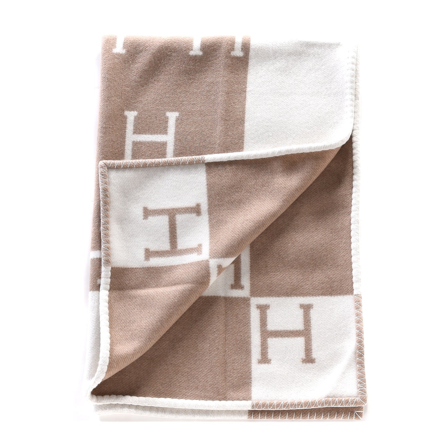 Wool Cashmere Avalon Baby Blanket Noisette Moyen White