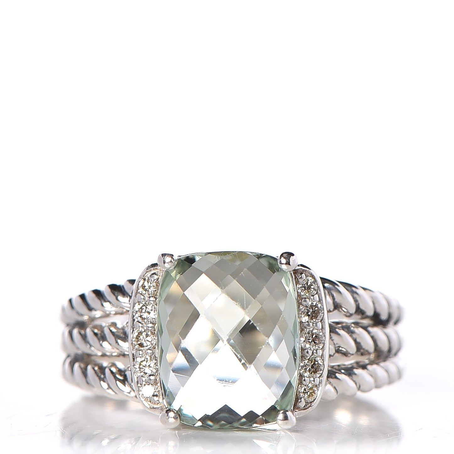Sterling Silver Diamond Prasiolite 10mm Petite Wheaton Ring 52 6