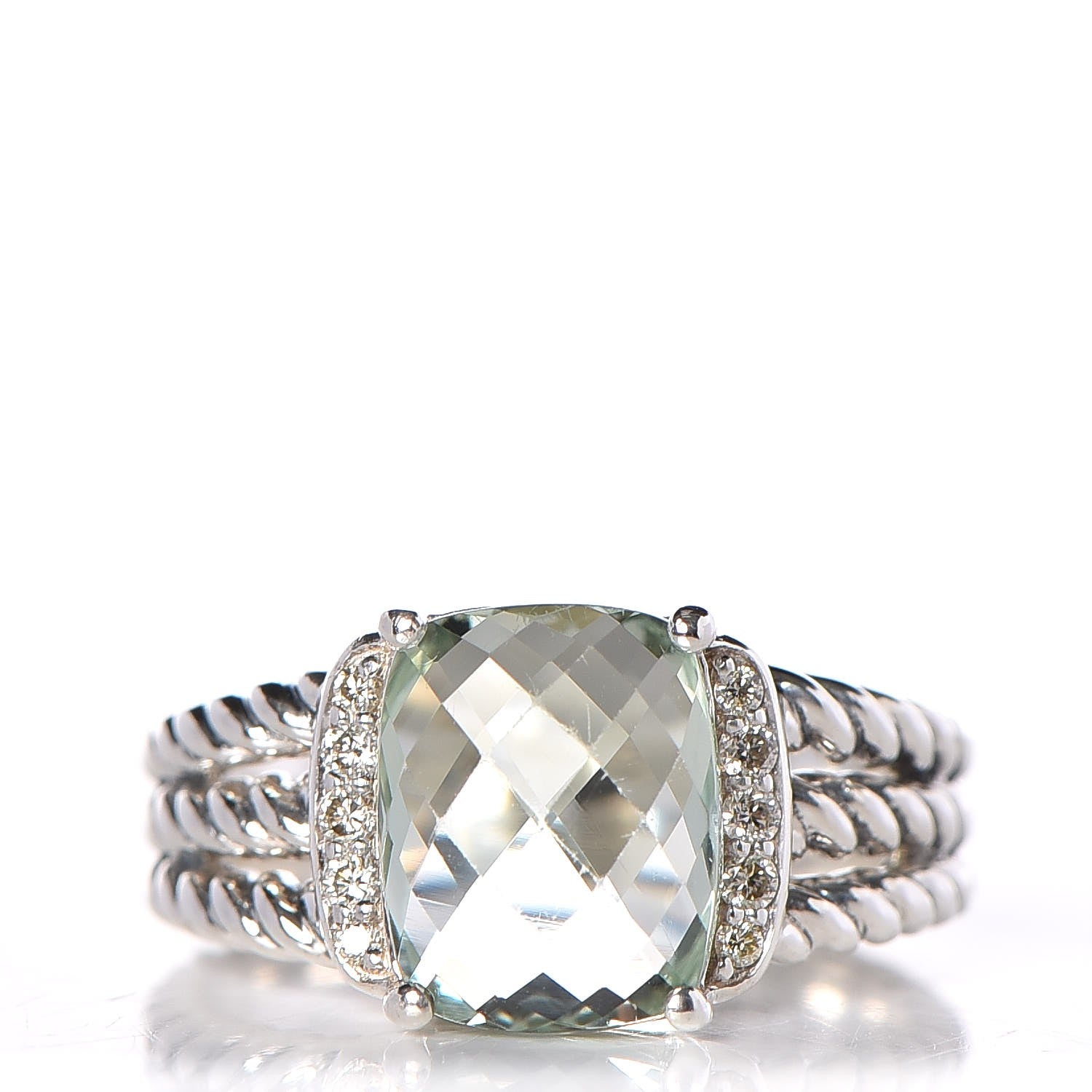 David Yurman Sterling Silver Diamond Prasiolite 10mm Petite Wheaton Ring 52 6 1 of 5